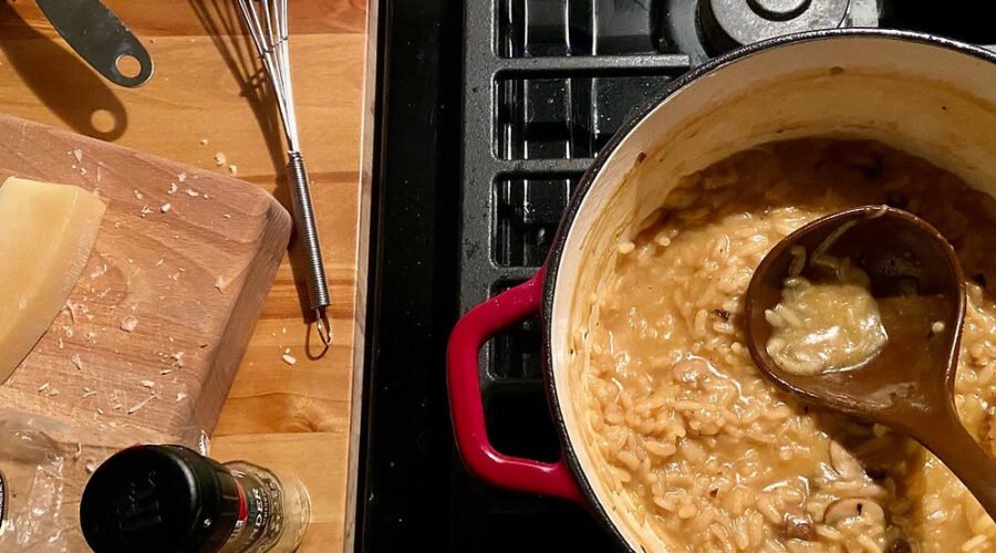 Salmon with mushroom risotto